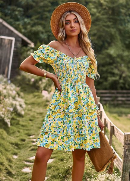 Spring and summer floral short sleeved cake skirt