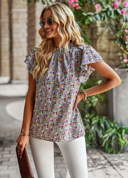 Loose casual top with floral round neck shirt