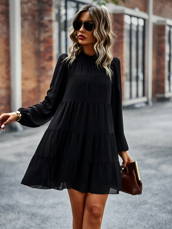 Round neck long sleeved loose fitting dress