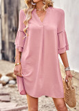 Solid Color Dress Women's Summer Loose V-Neck Short Skirt