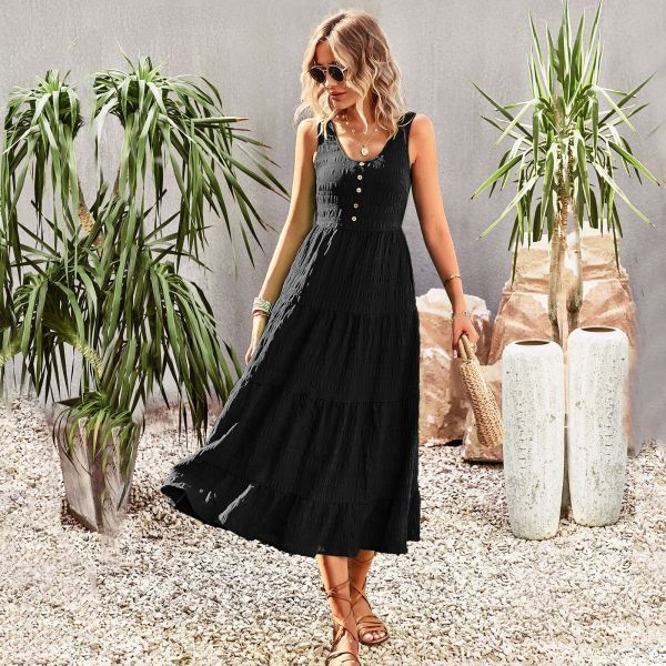 U-neck Solid Color Dress Elegant Elegant A-line Strap Long Dress