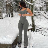 Solid Color Slim Fit Open Back Sleeveless Shoulder Strap Jumpsuit