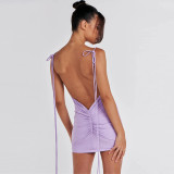 Sexy Open Back Pleated Lace Up Hip Wrap Dress