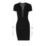 Chest Hollow Fit Solid Short Sleeve Dress