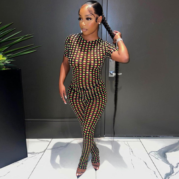 Printed short sleeve top slim leggings suit