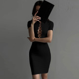 Chest Hollow Fit Solid Short Sleeve Dress