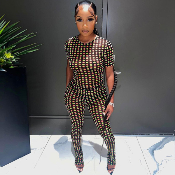 Printed short sleeve top slim leggings suit