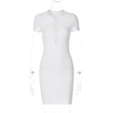 Chest Hollow Fit Solid Short Sleeve Dress