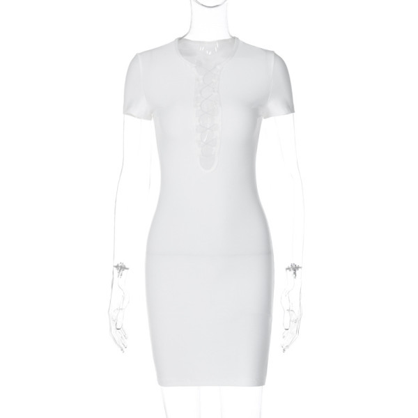 Chest Hollow Fit Solid Short Sleeve Dress