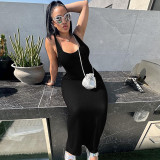 Sexy U-neck Solid Fit Tank Top Dress