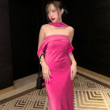 Solid sexy backless zipper bra dress