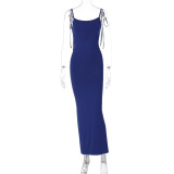 Sexy Open Back Pleated Slim Fit Solid Tone Strap Dress