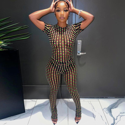 Printed short sleeve top slim leggings suit