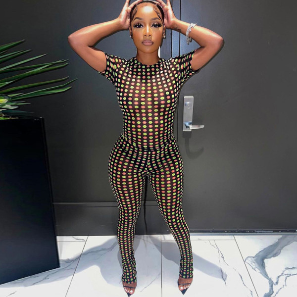 Printed short sleeve top slim leggings suit