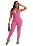Pit striped jumpsuit sexy zipper neck tight long leg pleated jumpsuit