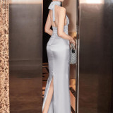 Deep V-neck Sexy Hanging Neck Open Back Fashion Style Dress