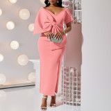Sexy Big Bow Split Dress Wrap Hip Dress Dress