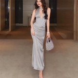 Deep V-neck Sexy Hanging Neck Open Back Fashion Style Dress
