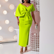 Sexy Big Bow Split Dress Wrap Hip Dress Dress