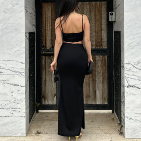 Solid color suspender wrap chest fashion wrap buttocks long skirt set