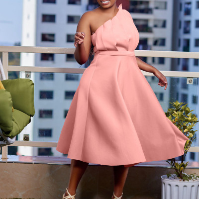 Solid sexy high waisted pleated banquet dress dress dress