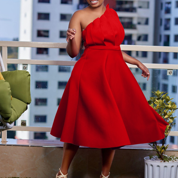 Solid sexy high waisted pleated banquet dress dress dress