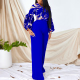 Two piece set of printed tie top wide leg pants