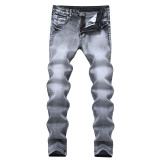 Light gray elastic jeans, slim fitting men's denim pants
