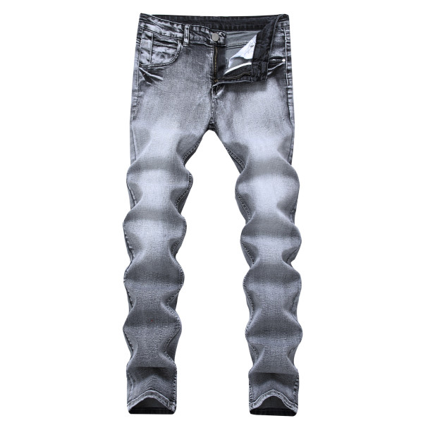 Light gray elastic jeans, slim fitting men's denim pants
