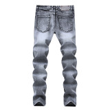 Light gray elastic jeans, slim fitting men's denim pants