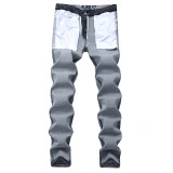 Light gray elastic jeans, slim fitting men's denim pants