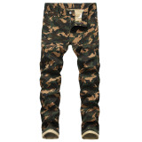 Camo Jeans Personalized Men's Slim Fit Elastic Army Green Printing Casual Pants