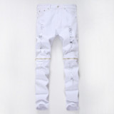 Red zipper decorated casual jeans, white multi zipper high stretch cotton pants