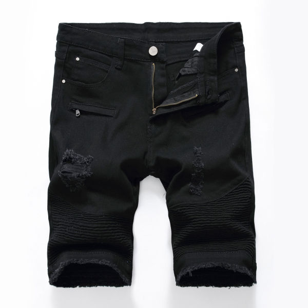 Denim white black shorts with torn holes in men's underwear