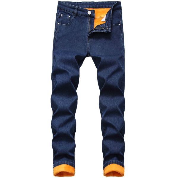 Plush composite warm jeans with straight fitting and thickened men's denim pants