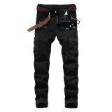 Motorcycle denim casual black pants with zipper decoration men's stretch pants