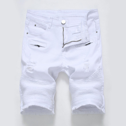 Denim white black shorts with torn holes in men's underwear