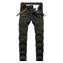 Motorcycle denim casual black pants with zipper decoration men's stretch pants Motorcycle denim casual black pants with zipper decoration men's stretch pants
