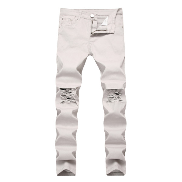 Destroyed men Jeans small leg stretch men's and women's jeans with torn holes