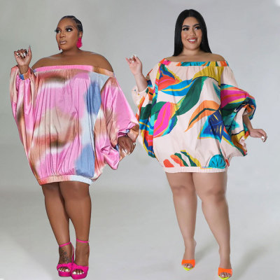 Off shoulder loose print dress