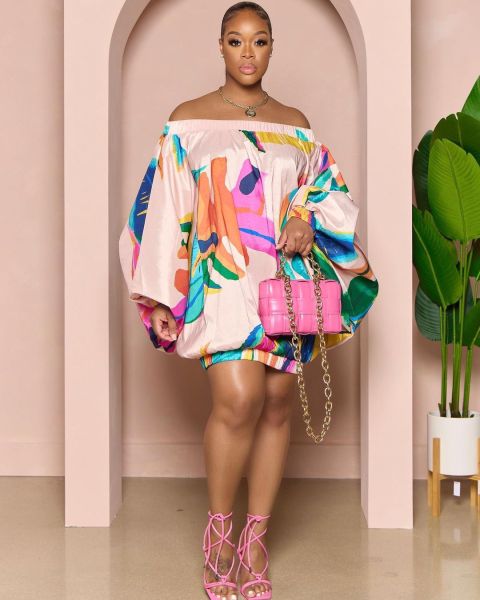 Off shoulder loose print dress