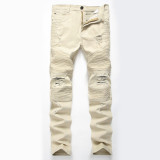 Pleated Slim Fit Slim-fit pants Stretch Perforated Trendy Jeans