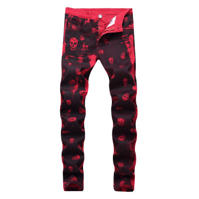 3D printed stretch jeans with personalized patterns trendy casual men's slim fitting denim pants