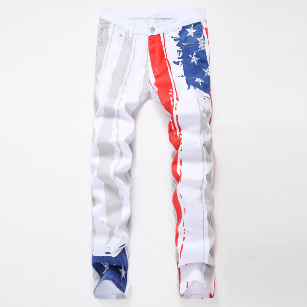 3D printed stretch jeans with personalized patterns trendy casual men's slim fitting denim pants