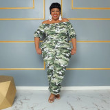 Camo printed one line collar women's jumpsuit