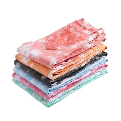 Colorful stretch denim casual pants, slim fitting printed men's split bone pants