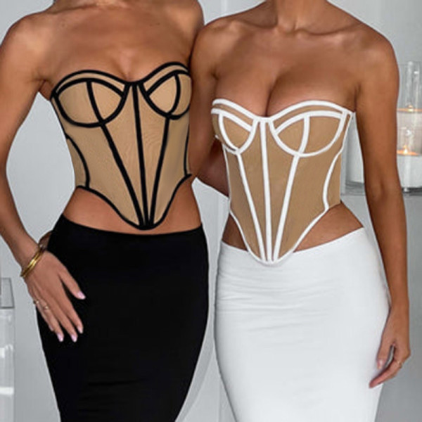 Sexy Slim Fit Line Contrast Tunic Top for Women