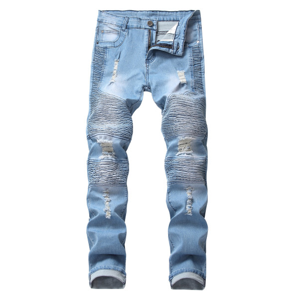 Pleated Slim Fit Slim-fit pants Stretch Perforated Trendy Jeans