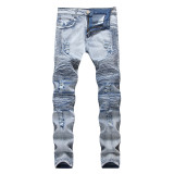 Pleated Slim Fit Slim-fit pants Stretch Perforated Trendy Jeans