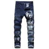 3D printed stretch jeans with personalized patterns trendy casual men's slim fitting denim pants